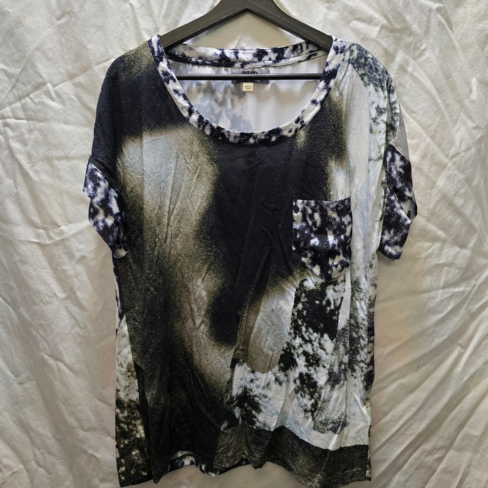 DIESEL Women's Medium‎ Abstract Print Short Sleeve Pocket T-Shirt Relaxed Loose